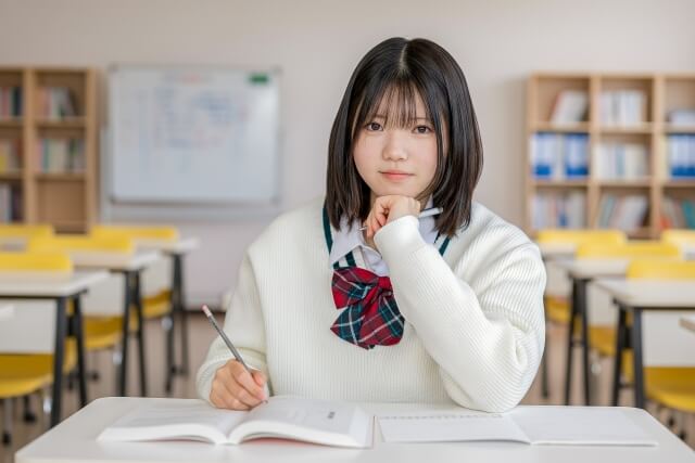 勉強する中学生