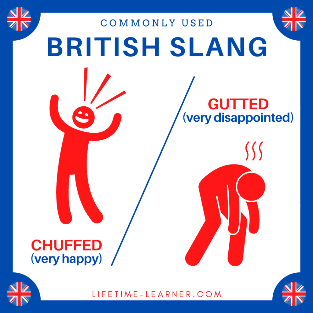 イギリス英語　スラング　嬉しい 残念 Chuffed Gutted